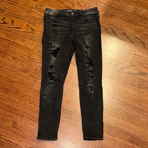 American Eagle Outfitters Dark Distressed Super Stretch Hi-Rise Jeggings